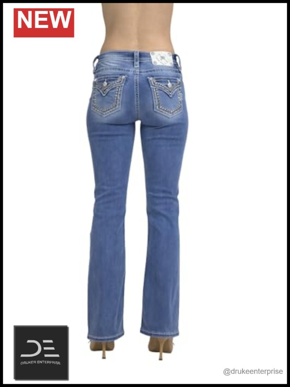 Mid-Rise Bootcut Jeans with Silver Zig Zag Embroidery